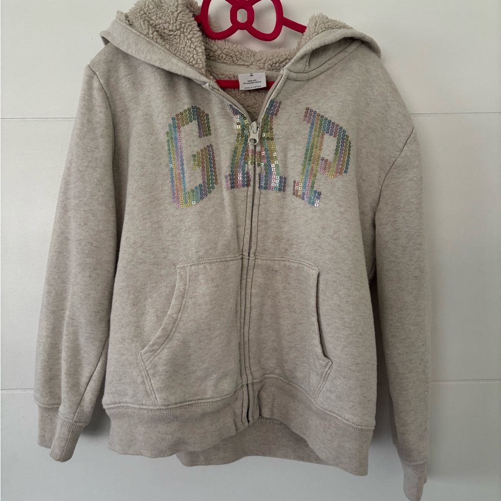 GAP Kids Light Gray Hoodie with Colorful Sequin Logo